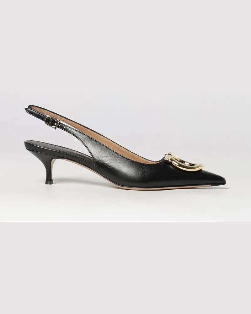 Ferragamo Slingback-Pumps aus Leder mit niedrigem Absatz und Gancini-Logo Schwarz