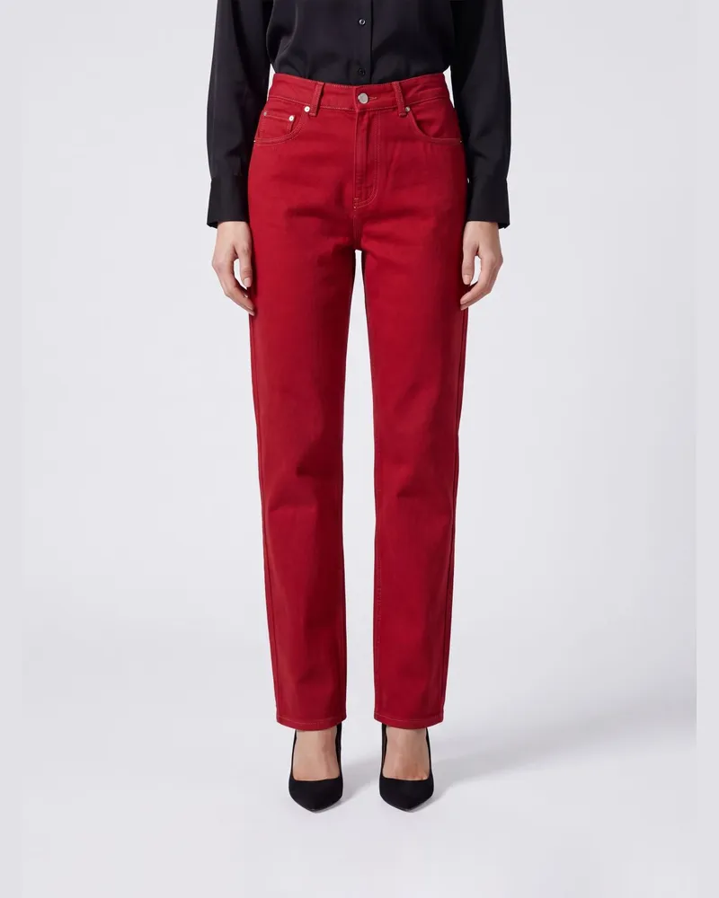 AMI Paris High-Waist Straight Jeans aus Baumwolldenim Rot