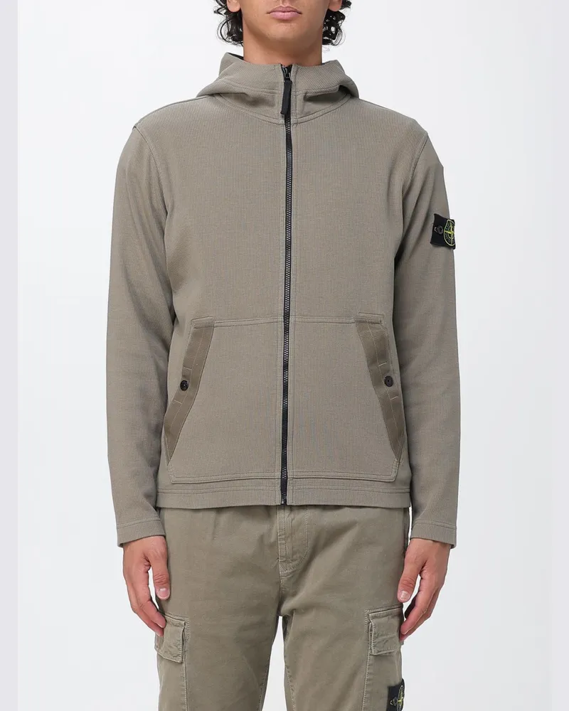 Stone Island Baumwoll-Kapuzenjacke mit Reißverschluss und Compass-Logo Military