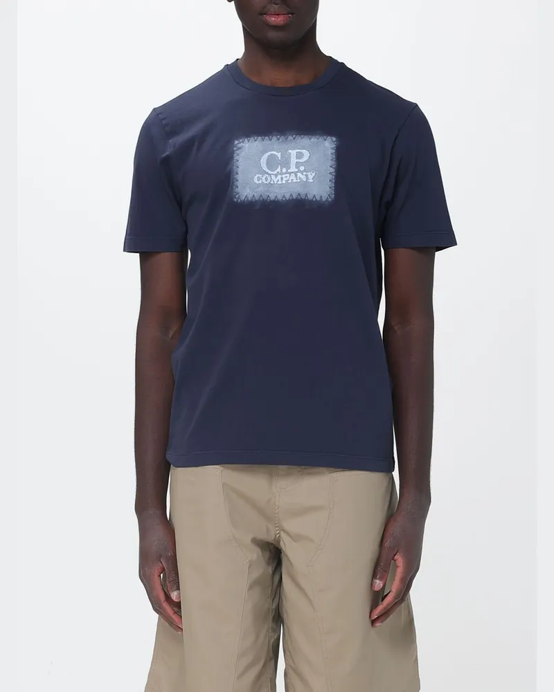 C.P. Company Baumwoll-T-Shirt von mit kontrastierendem Logo und Rundhalsausschnitt Blau