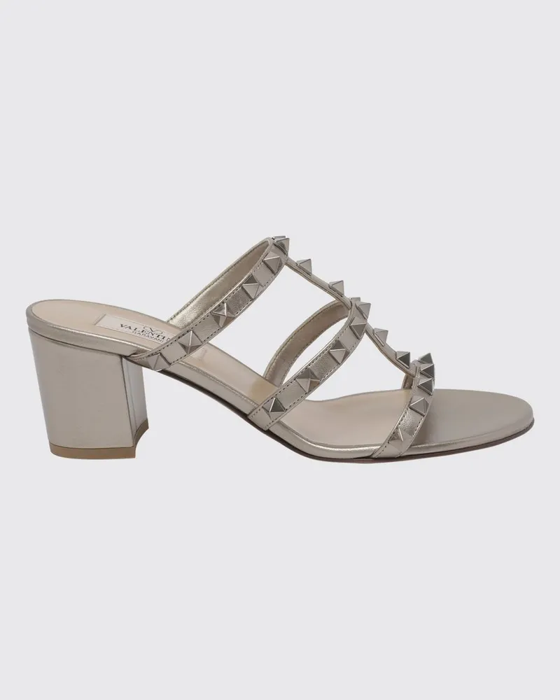 Valentino Garavani Rockstud-Mules aus laminiertem Leder mit mittelhohem Absatz und Nieten Silber