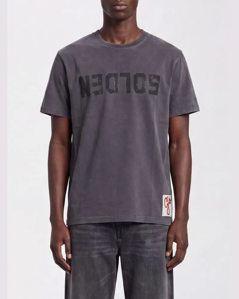 Golden Goose Kurzärmeliges Baumwoll-T-Shirt mit Ton-in-Ton-Logo Grau