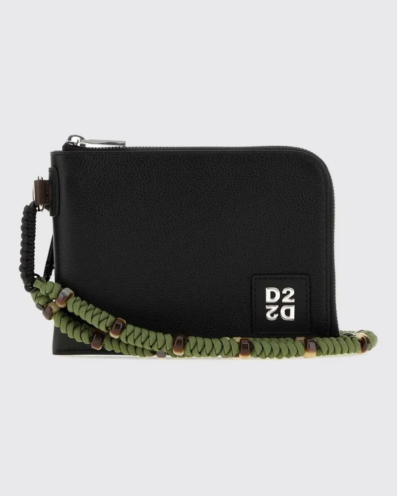 Dsquared2 Upside Down Dokumentenmappe aus Leder mit gesticktem Logo und Reißverschluss Schwarz