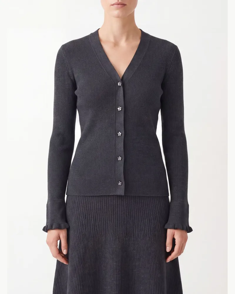 Cecilie Bahnsen Slim-Fit Cardigan aus Wolle mit V-Ausschnitt und Knopfverschluss Grau