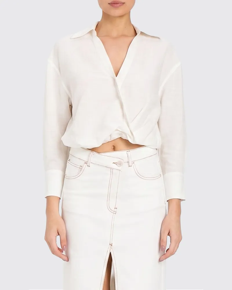 Twin-Set Cropped-Hemd aus Leinenmischung mit elastischem Saum Milch