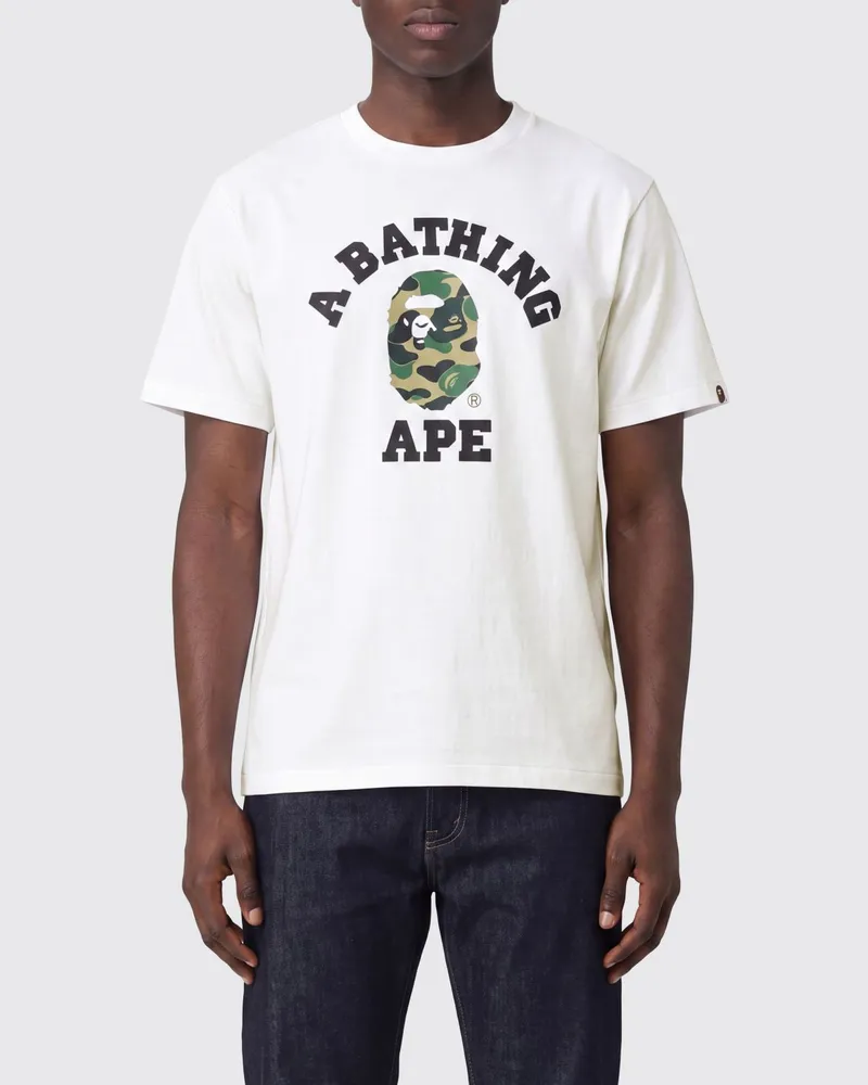BAPE T-Shirt aus Baumwolljersey mit kontrastierendem Brustlogo Weiss