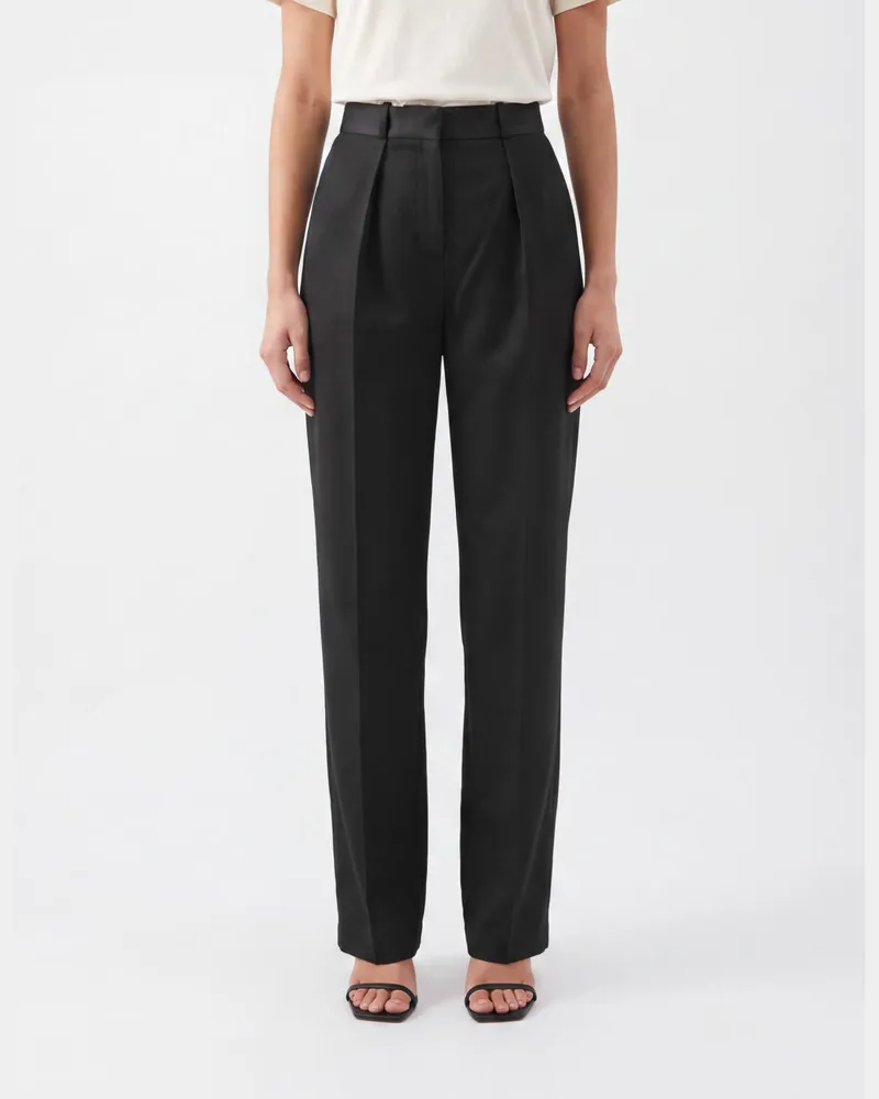 Elisabetta Franchi Hoch taillierte, gerade geschnittene Crêpe-Hose von Schwarz