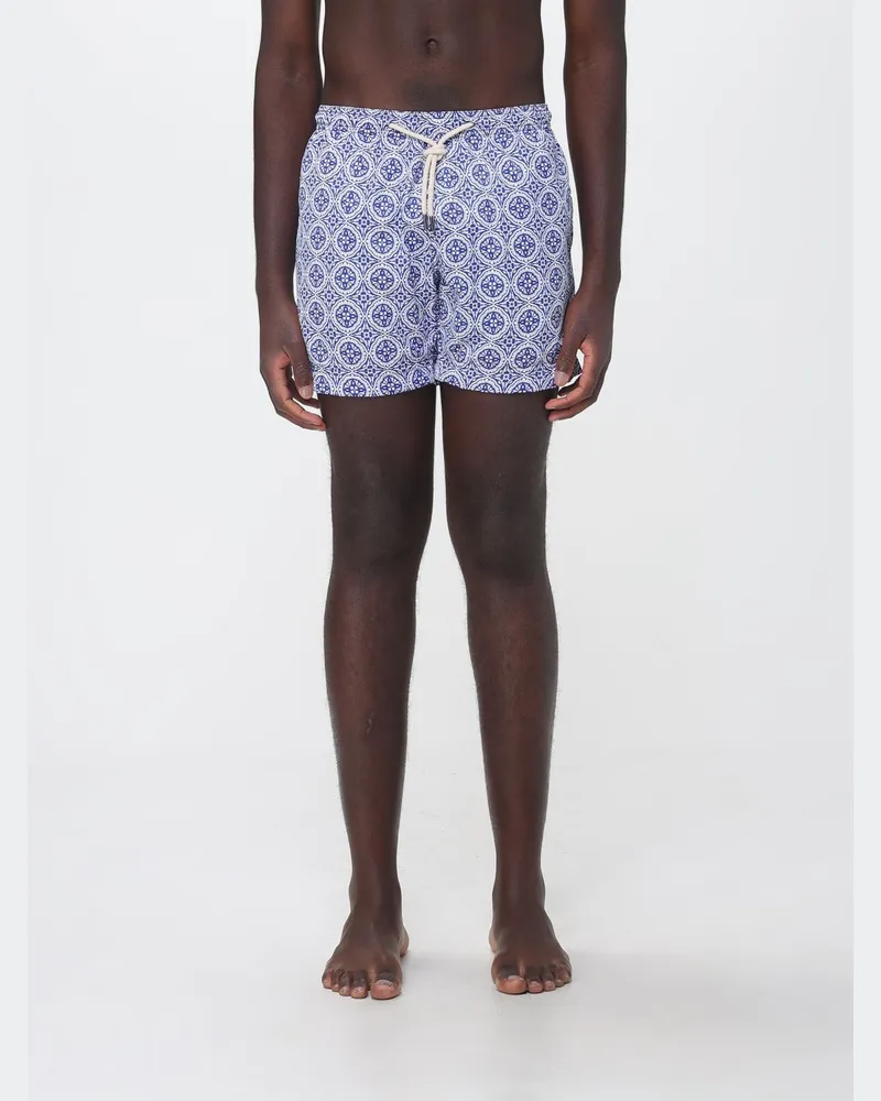 PENINSULA Kurze Badeshorts mit ethnischem Muster und Kordelzug Hellblau