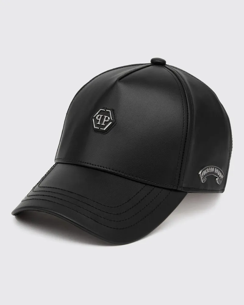 Philipp Plein Baseballkappe aus Leder mit Logo Schwarz