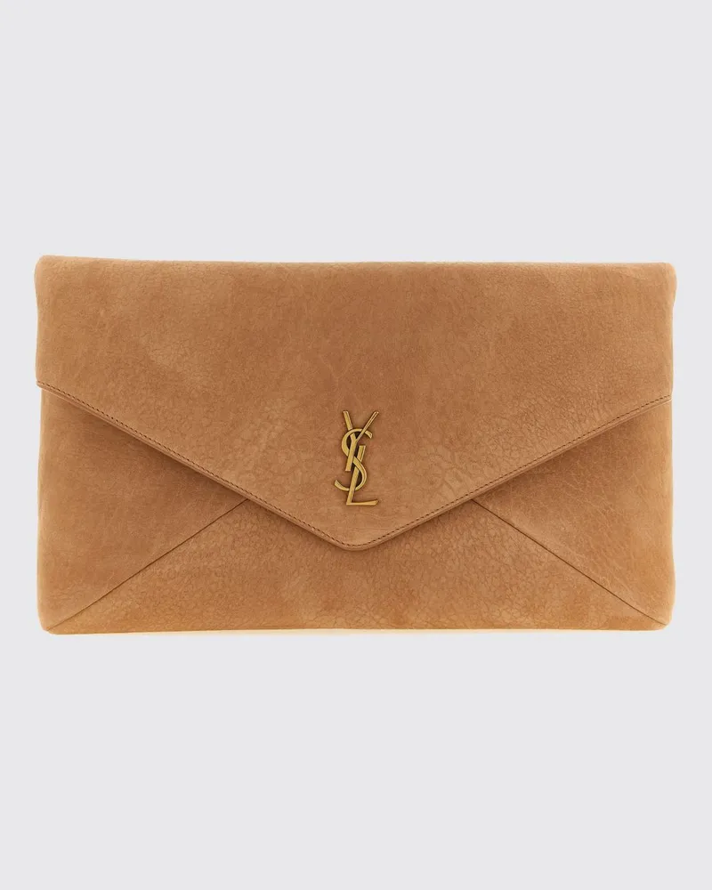 Saint Laurent Umschlag-Clutch aus Kalbsveloursleder mit YSL-Monogramm Braun