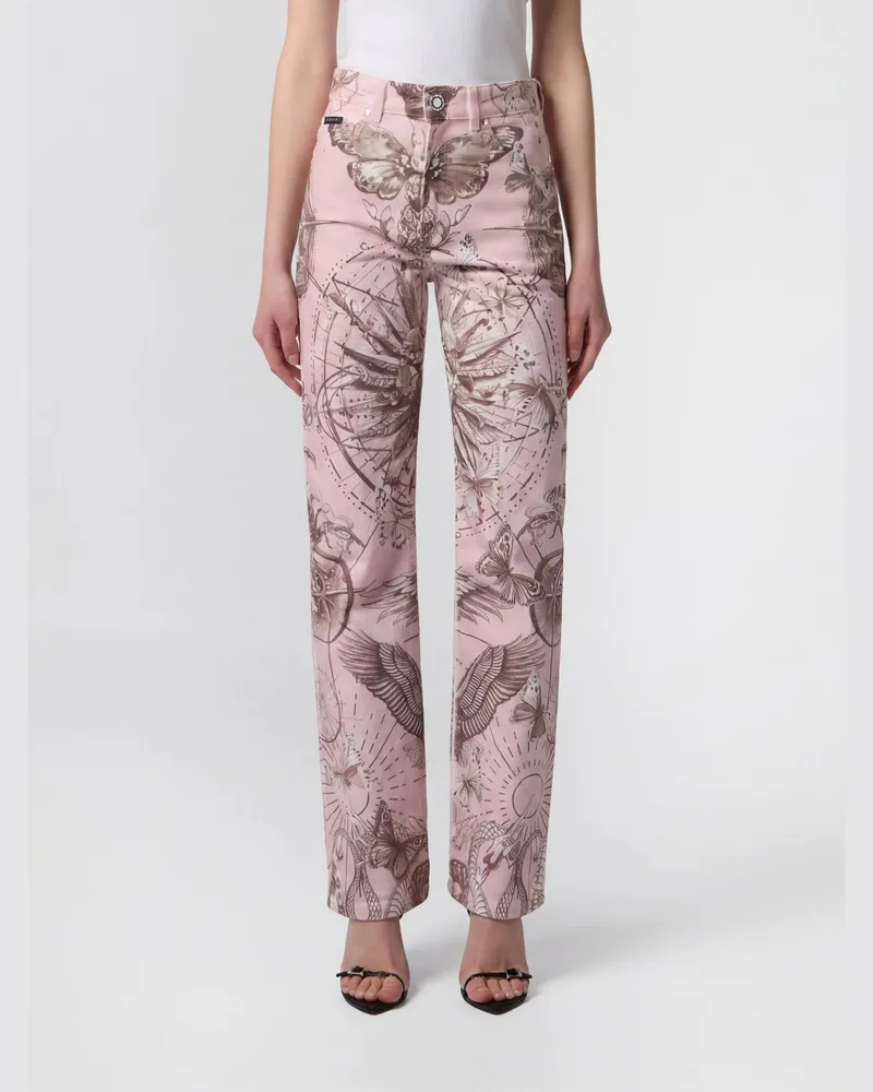 Philipp Plein High-Waist Skinny-Jeans aus Baumwolldenim mit Grafik-Print Weiß