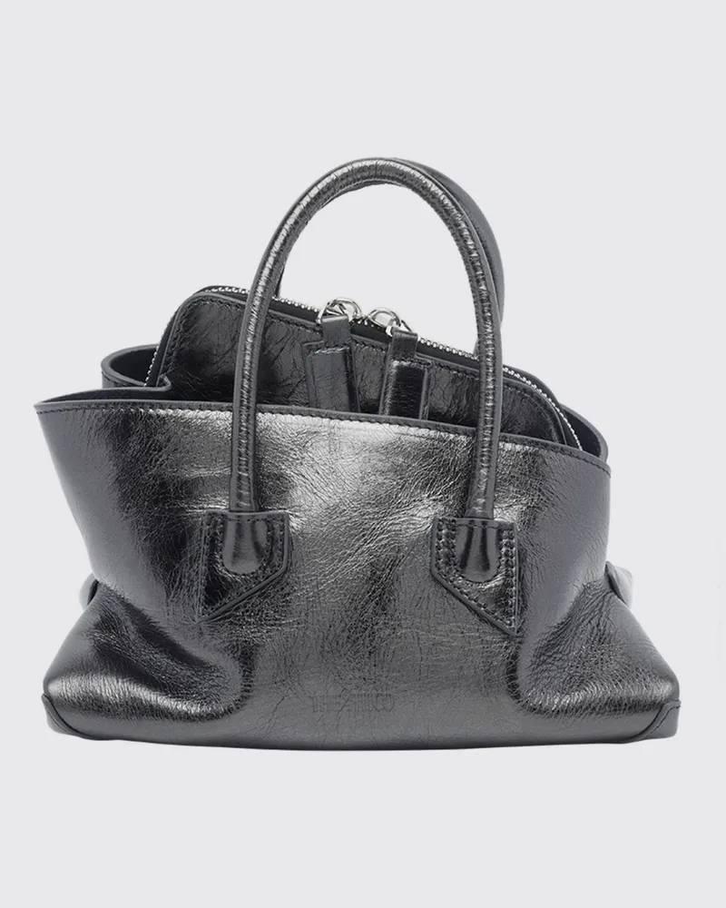 ATTICO La Passeggiata Mini-Handtasche aus Crackle-Leder mit abnehmbarem Riemen Grau