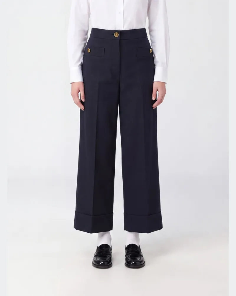 Thom Browne Cropped-Hose mit hohem Bund und weitem Bein aus Schurwolle Blau