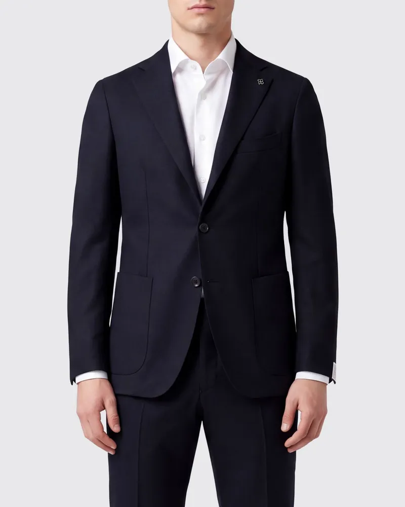 Tagliatore Einreihiger Wollblazer von mit Spitzrevers und aufgesetzten Taschen Blau