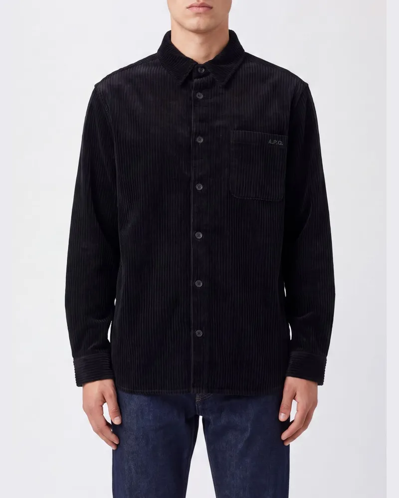 A.P.C. Kurze Hemdjacke aus Cord mit aufgesetzten Taschen Schwarz