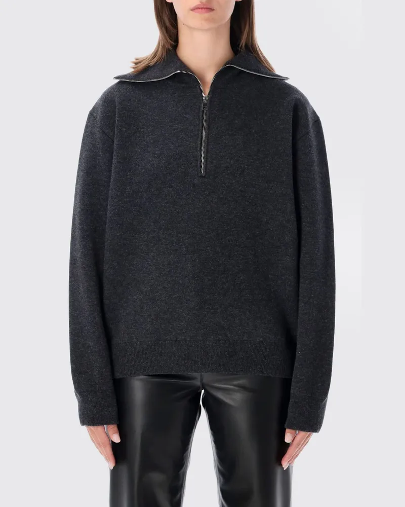 Róhe Rollkragenpullover mit halbem Reißverschluss aus Merinowolle und Kaschmir Grau