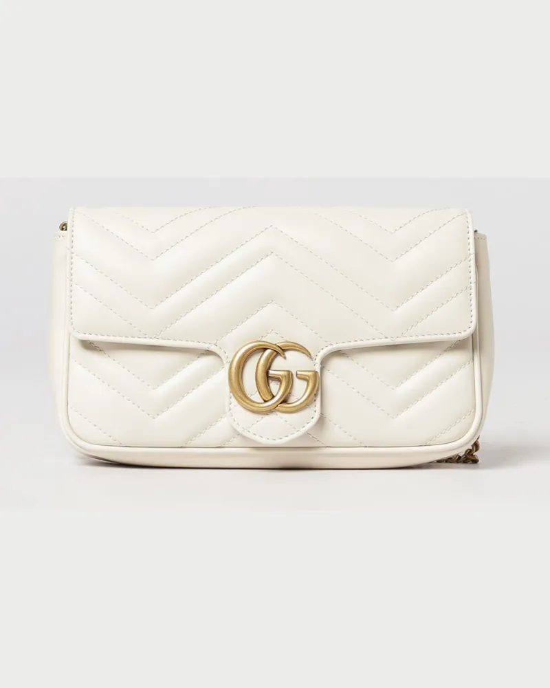 Gucci GG Marmont Mini-Schultertasche aus Nappaleder mit Matelassé-Chevron-Muster Weiß