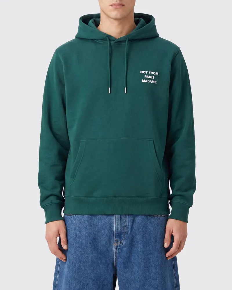 Drôle de Monsieur Relaxed-Fit Baumwoll-Hoodie mit Slogan-Print Grün
