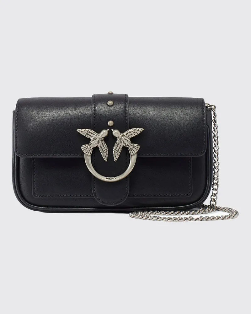 Pinko Love Bag One Mini-Umhängetasche aus Leder mit Love Birds-Logo Schwarz