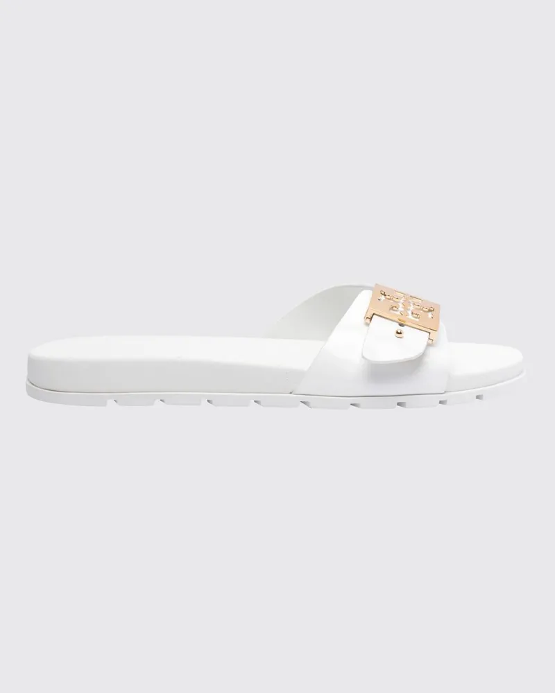 Tory Burch Mellow Mules-Sandalen aus Gummi mit Double T-Logo und niedrigem Absatz Weiß