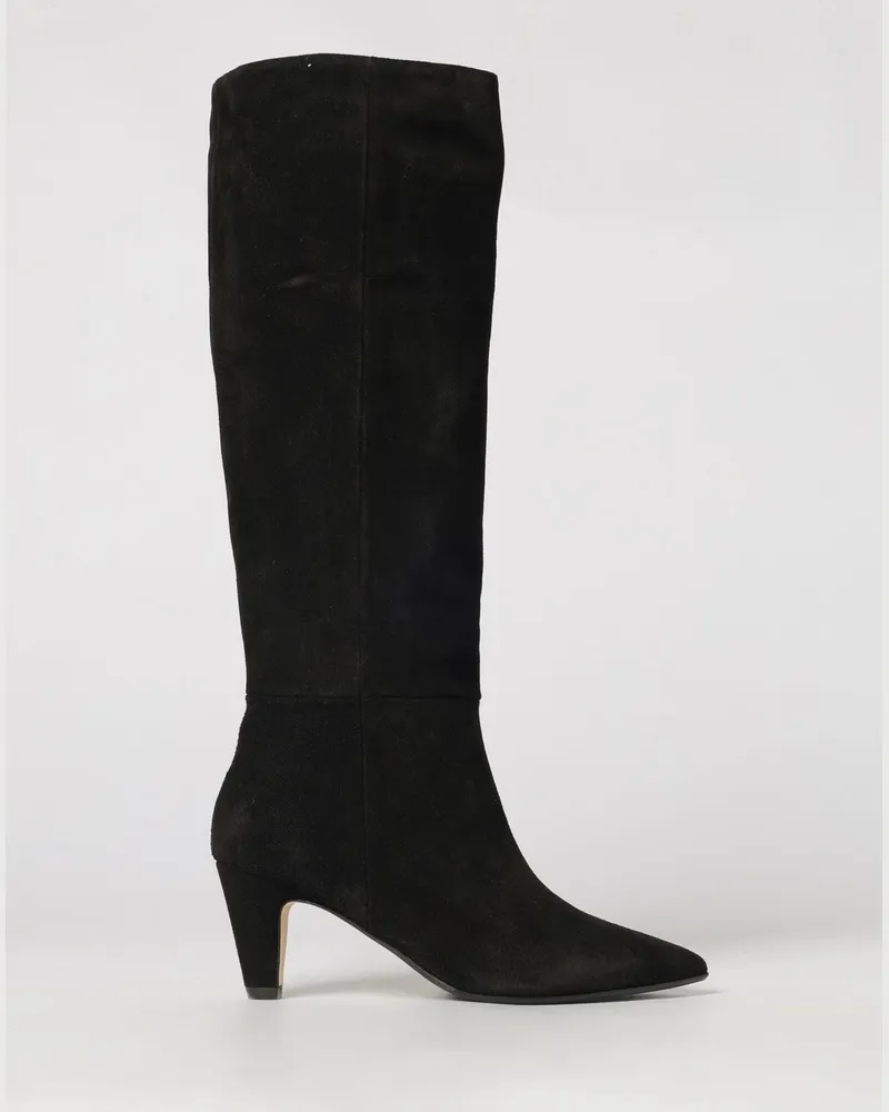 Anna F. Klassische kniehohe Stiefel aus Veloursleder mit Kegelabsatz Schwarz