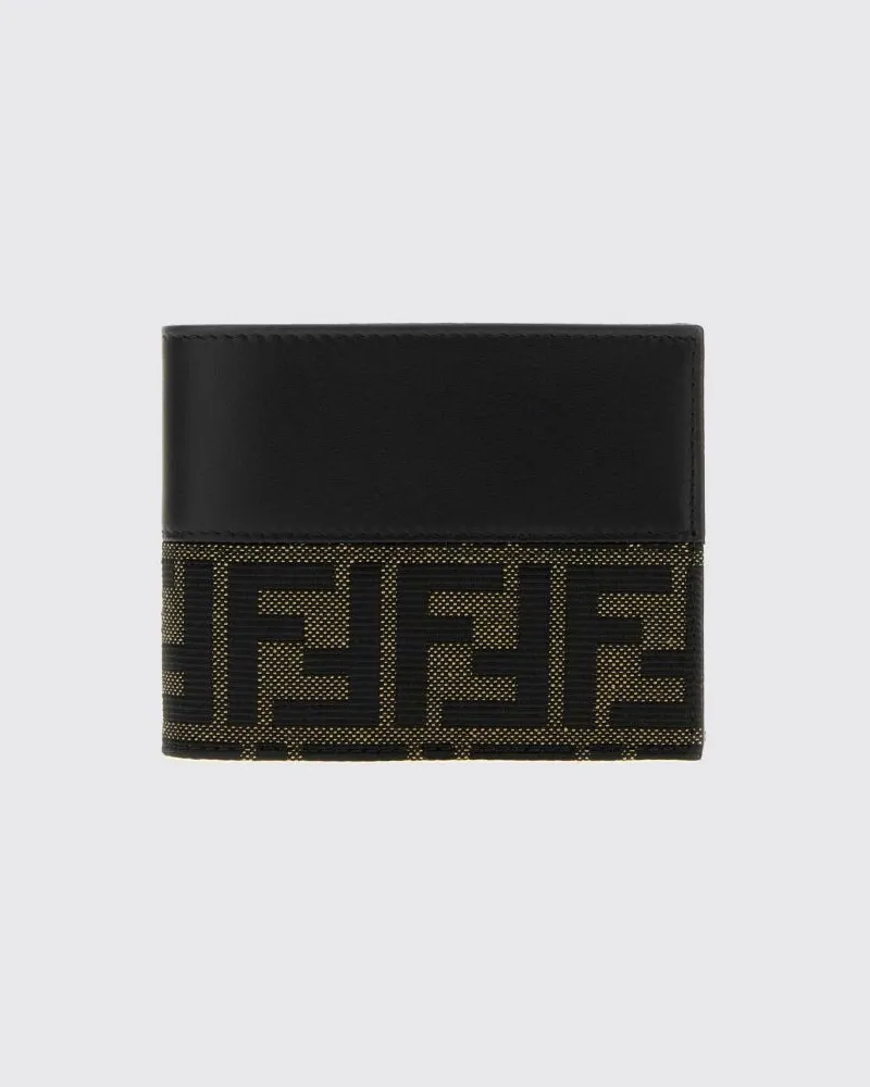 Fendi Brieftasche aus FF-Jacquard-Stoff mit Münzfach und Lederdetails Schwarz
