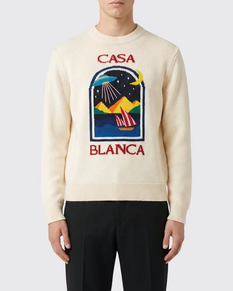 Casablanca Paris Rundhalspullover aus reiner Wolle mit grafischem Jacquard-Logo Yellow