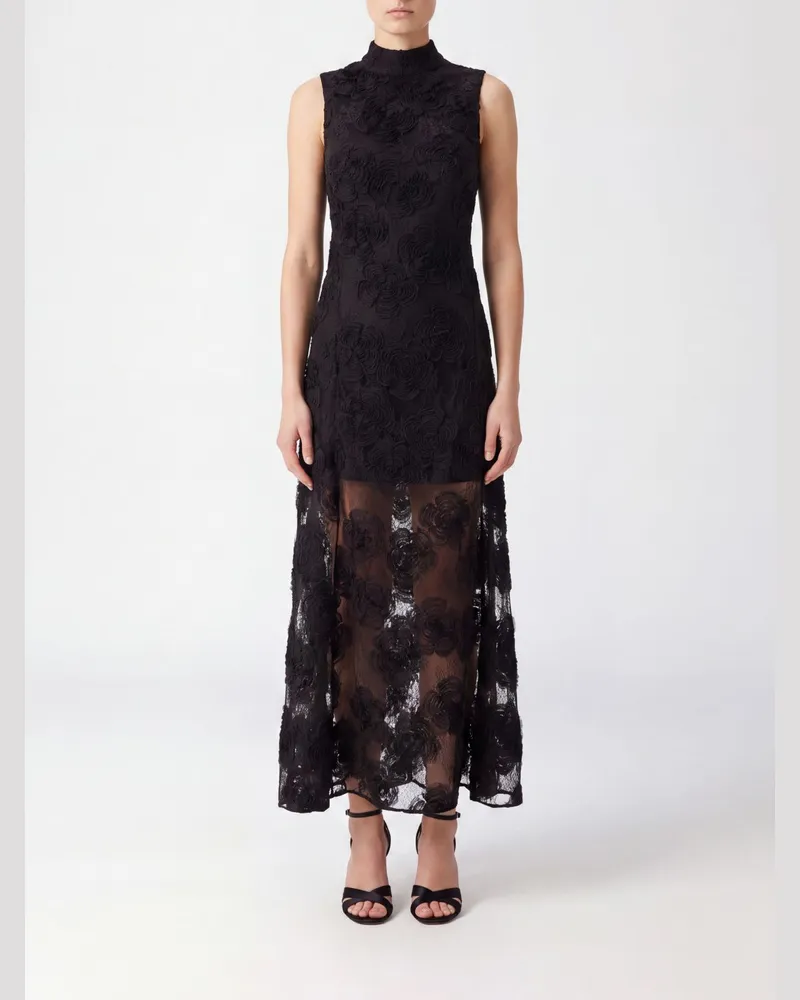 ROTATE Birger Christensen Geblümtes A-Linien-Midikleid aus Mesh mit freien Schultern Braun