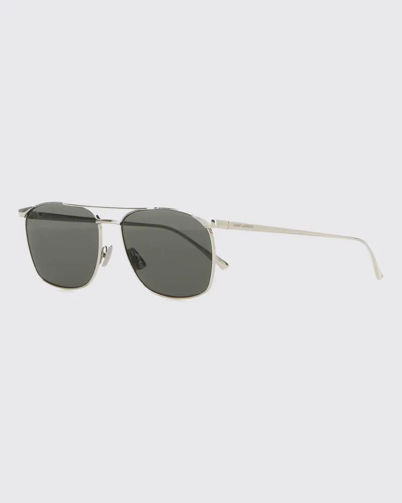Saint Laurent Quadratische Sonnenbrille von aus Metall mit graviertem Logo Silber