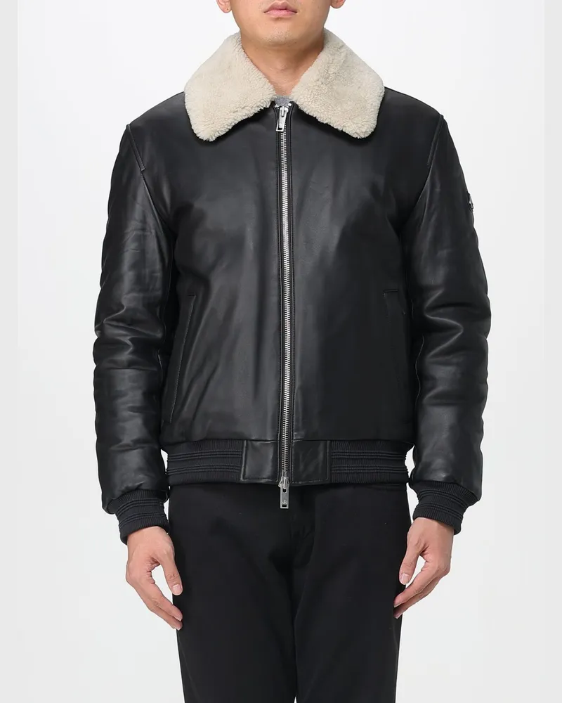 Moose Knuckles Lammleder-Bomberjacke von mit Shearling-Kragen Schwarz