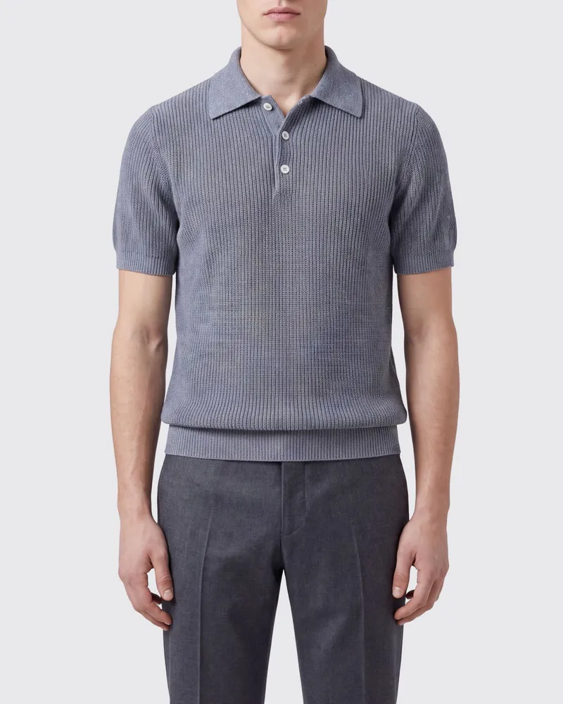 Brunello Cucinelli Polo aus Baumwollstrick Blau