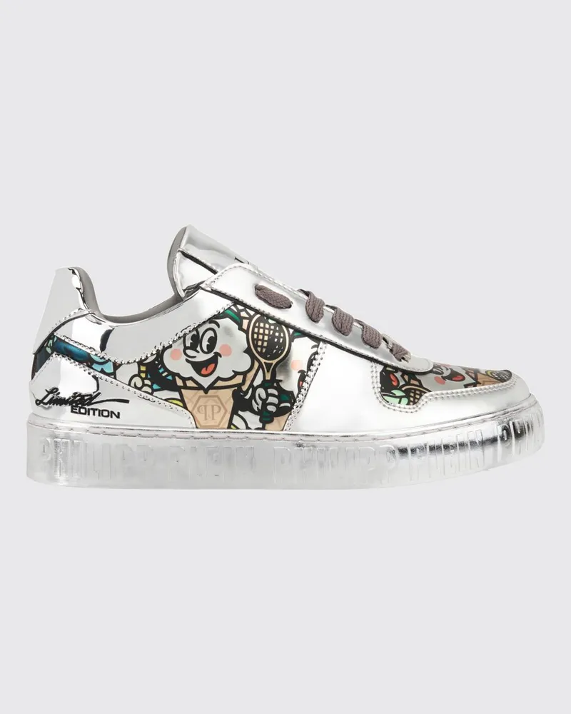 Philipp Plein 3D Ice Cream Low-Top-Sneaker aus Lack mit Grafikdruck Silber