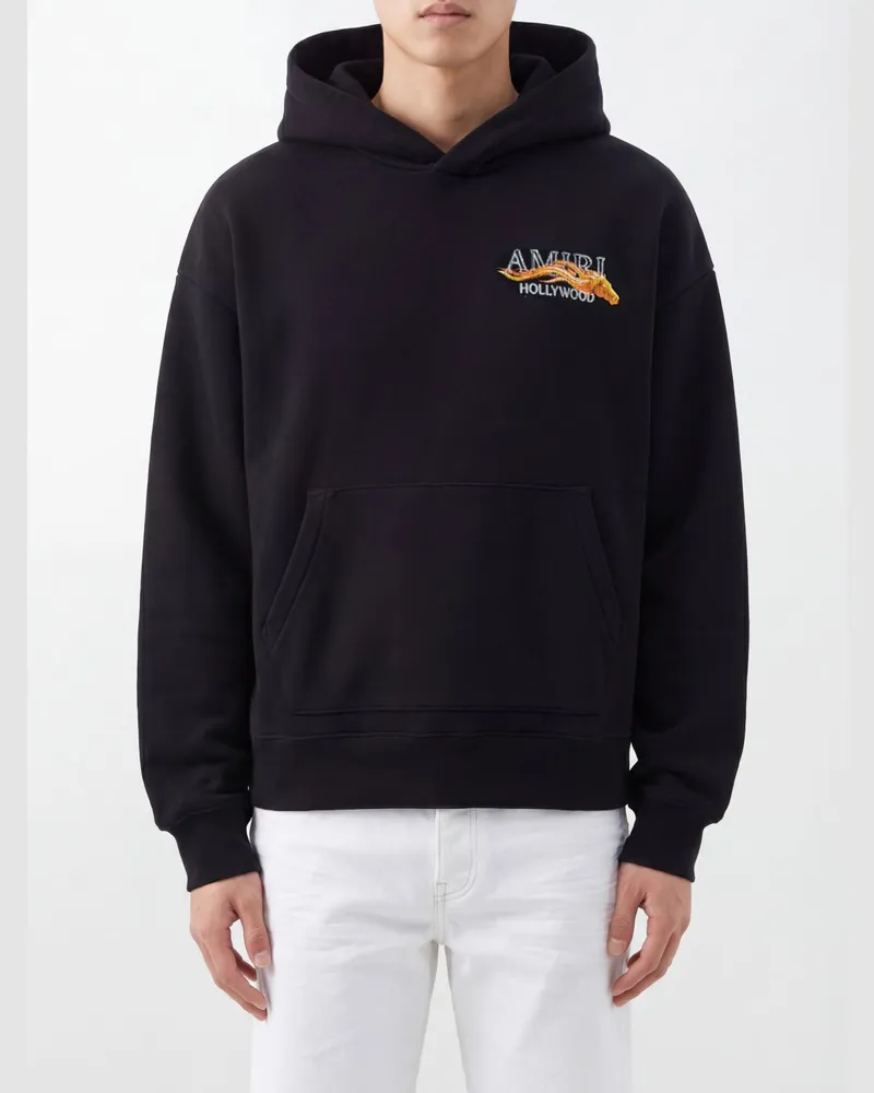 Amiri Relaxed-Fit Baumwoll-Hoodie mit Kontrastlogo und Kängurutasche Schwarz