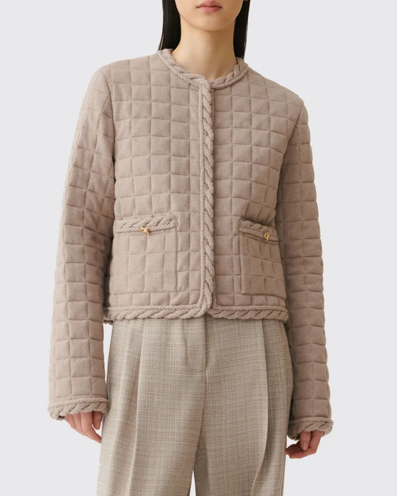 Fabiana Filippi Kurze Daunenjacke aus Wolle und Kaschmir mit Häkeldetails Kaffee