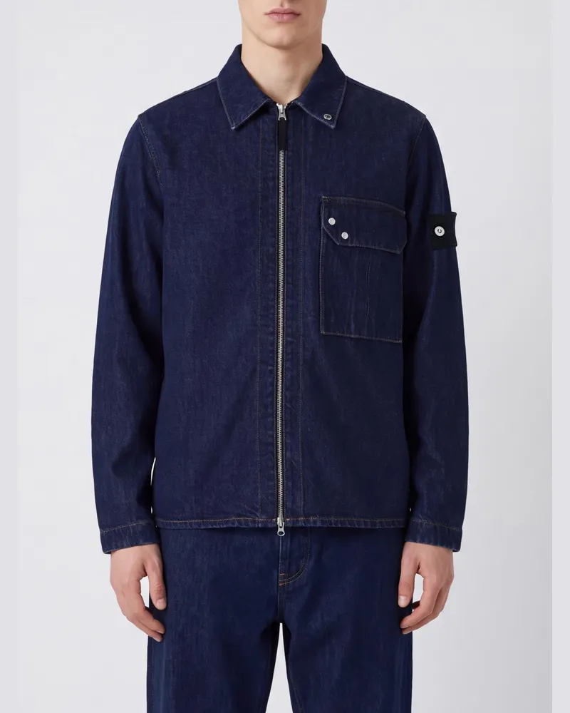 Stone Island Hemdjacke aus Baumwoll-Denim mit Reißverschluss und Compass-Logo Navy