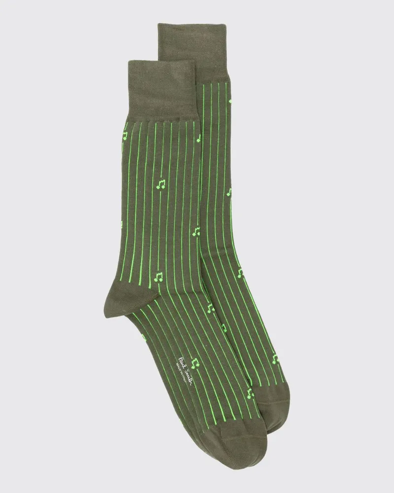 Paul Smith Wadenhohe gestreifte Socken mit Grafikdruck aus Baumwolle Kaki