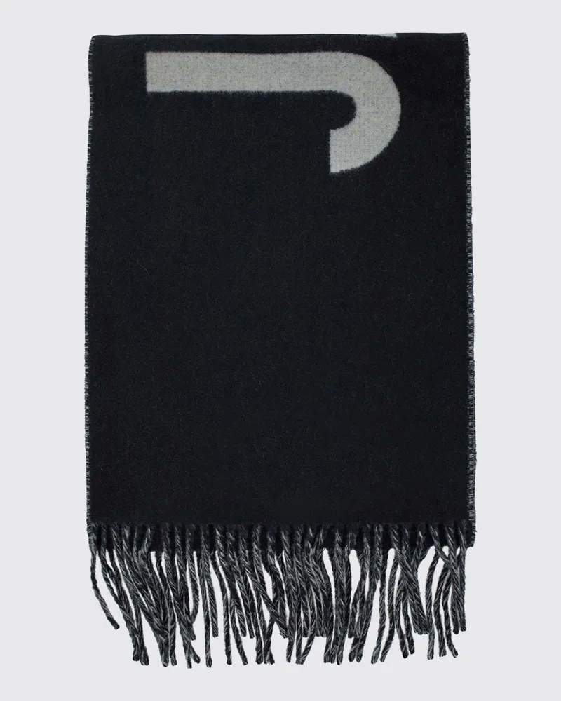 Jacquemus Baumwollschal mit kontrastierendem Jacquard-Logo und Fransen Schwarz