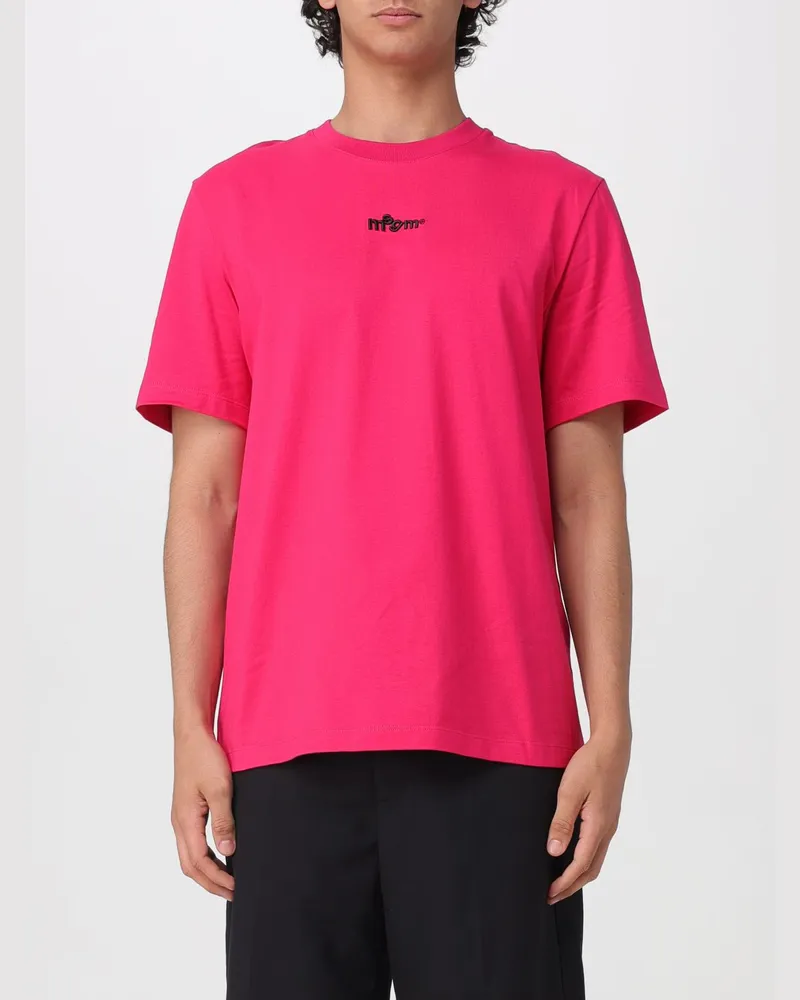 MSGM Baumwoll-T-Shirt mit Rundhalsausschnitt und gesticktem Logo auf der Brust Pink