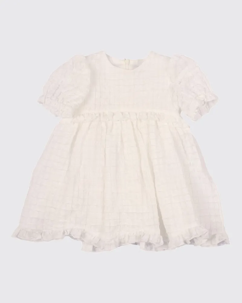 Il Gufo Kurzarmkleid für Mädchen aus reiner weißer Baumwolle Weiß