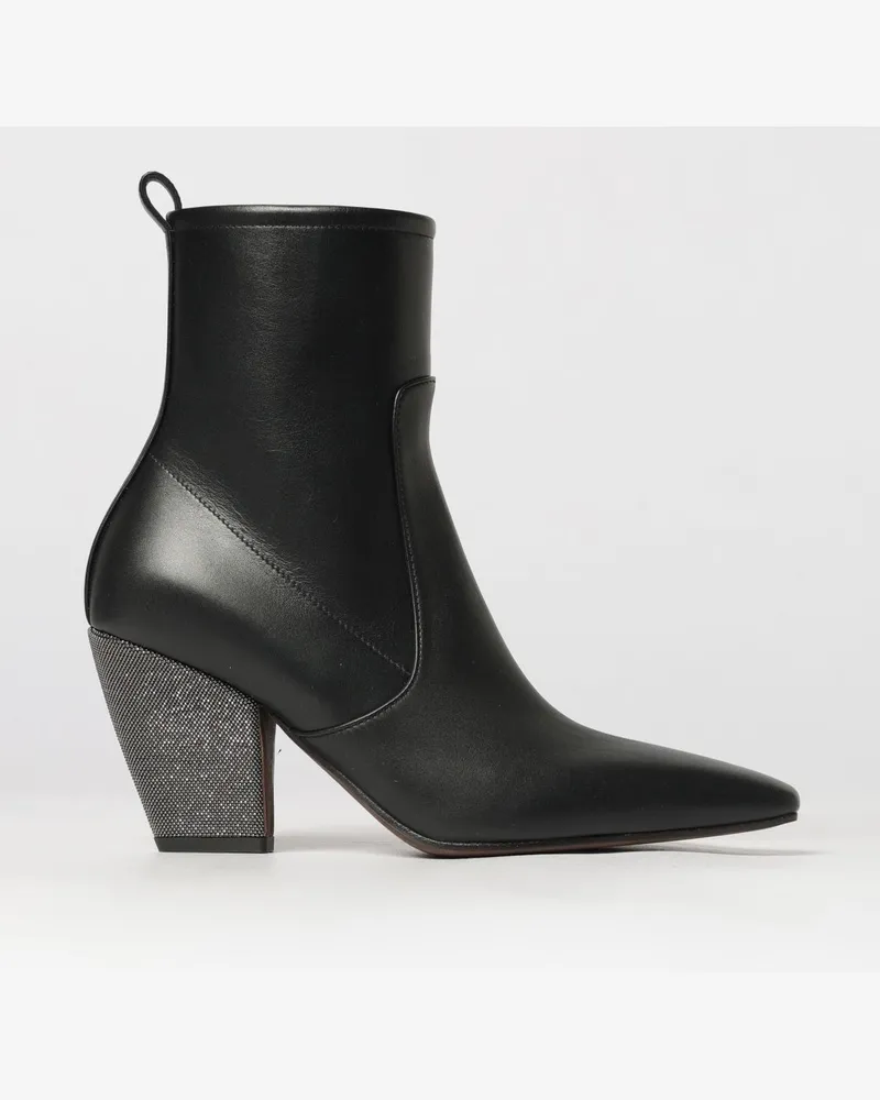 Brunello Cucinelli Lederstiefeletten von mit ausgestelltem Absatz und Monili-Detail Schwarz