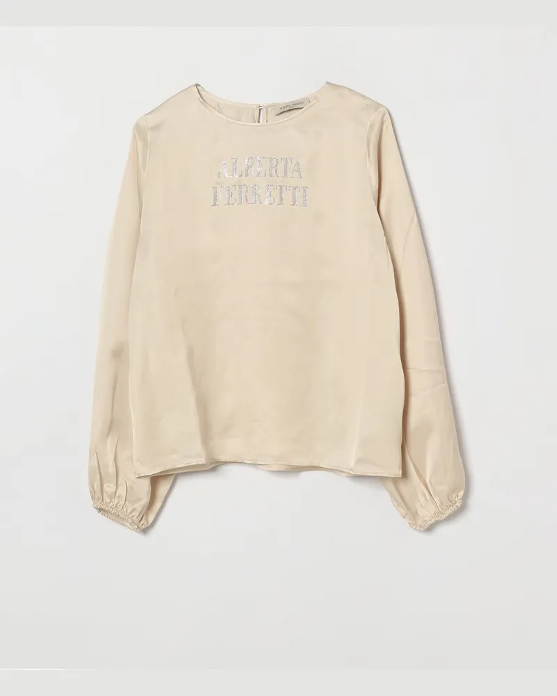 Alberta Ferretti Satin-Top mit Rundhalsausschnitt für Mädchen mit Strass-Logo Taubengrau