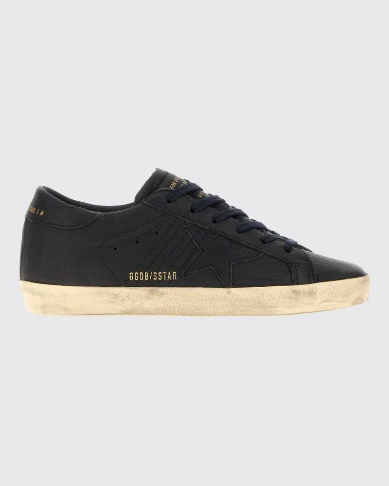 Golden Goose Super-Star Sneaker aus genarbtem Rindsleder mit laminiertem Logo Navy