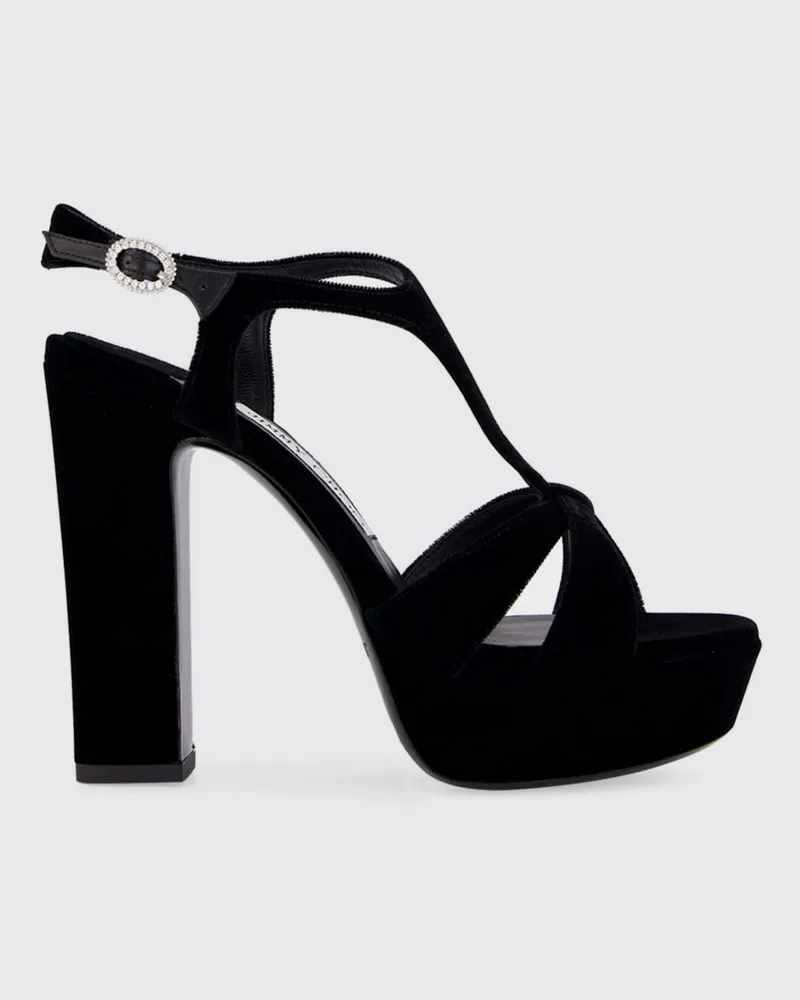 Jimmy Choo Plateau-Sandalen von aus Samt mit hohem Absatz und Knöchelriemen Schwarz
