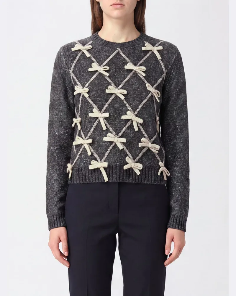 Moschino Pullover aus Wolle und Seide mit All-over-Schleifen Grau