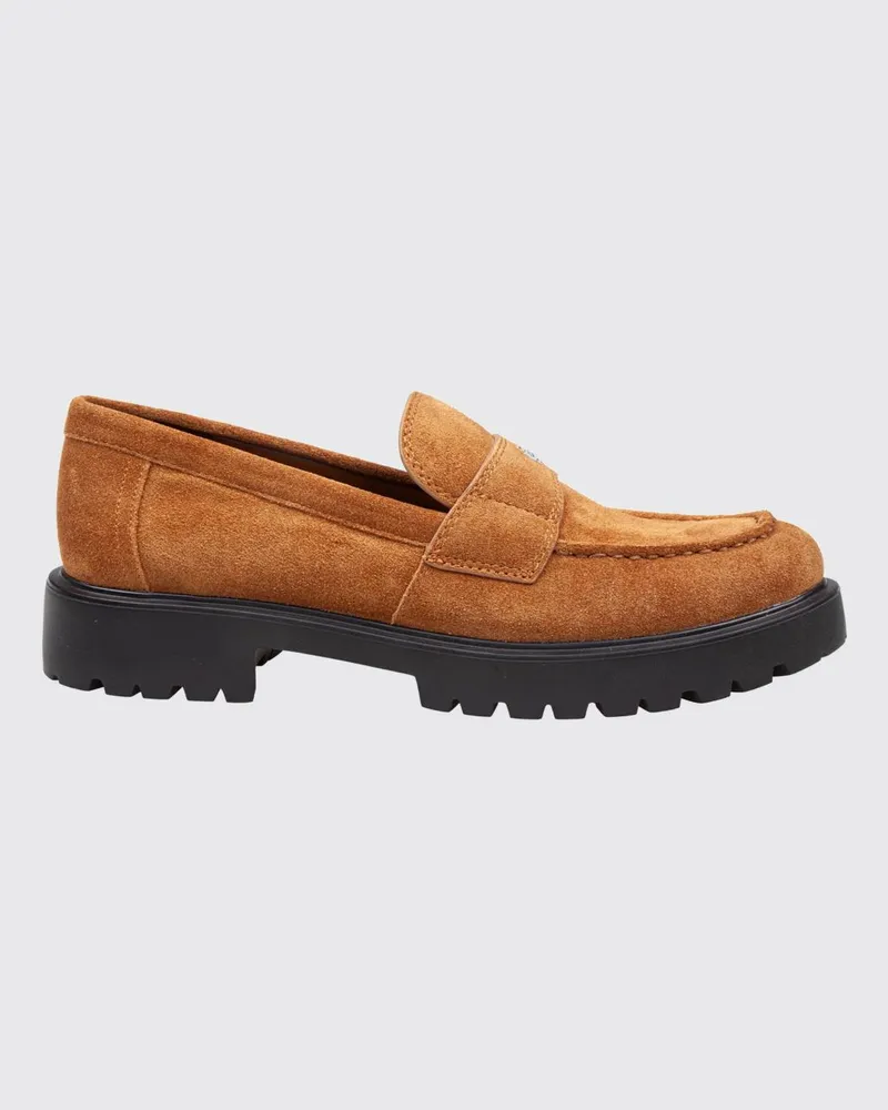Tory Burch Wildleder-Loafer mit metallischem Double T-Logo und gezackter Sohle Tabak
