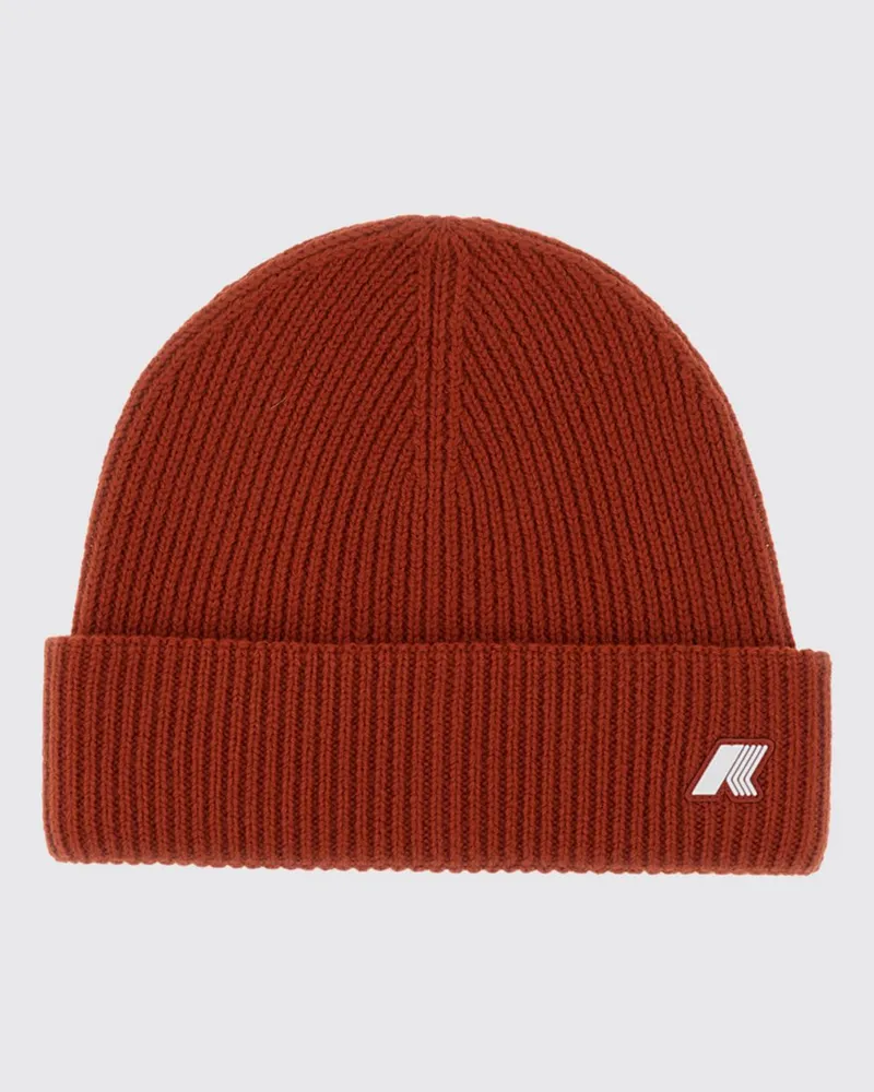 K-Way Brice Beanie-Mütze von aus gerippter Wolle mit Umschlag und Gummi-Logo Rot