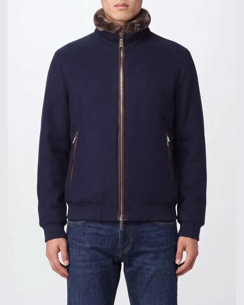 MOORER Bellati Bomberjacke aus Wolle und Kaschmir mit Pelzkragen Navy