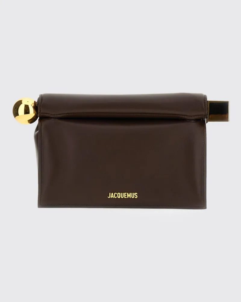 Jacquemus Rond Carré Hand-Clutch aus glattem Lammleder mit Logo Braun