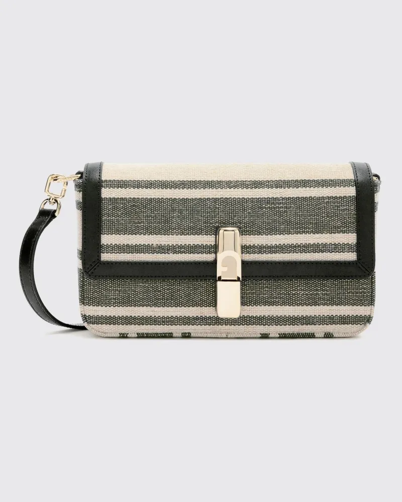Furla Kleine gestreifte Canvas-Umhängetasche von mit Klappverschluss Blau