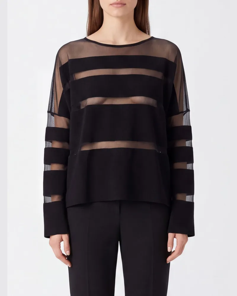 Liviana Conti Transparentes Stricktop aus Schurwolle mit überschnittenen Schultern Schwarz